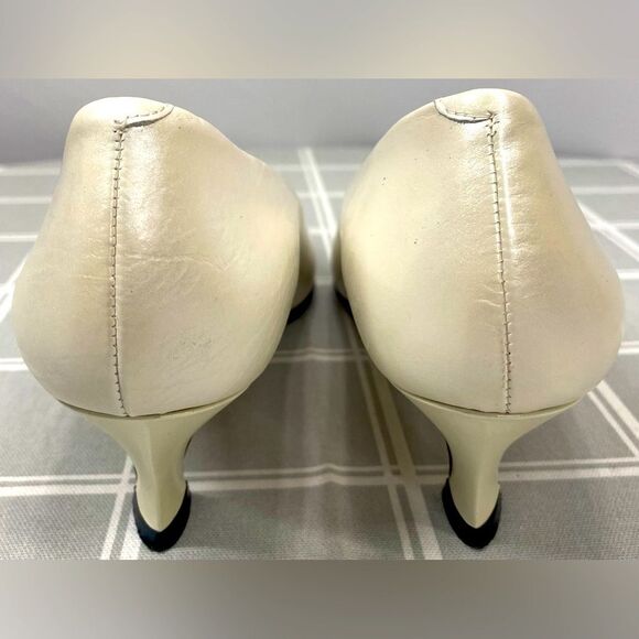 Amalfi Leather Dahlia Porcelain Luster Vtg 80s Womens Slip on Heel Shoe Size 8 - Picture 2 of 9